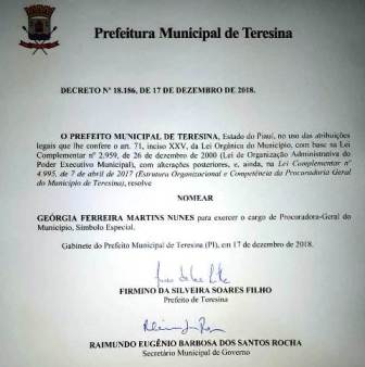 Geórgia Nunes reassume Procuradoria Geral do Município de Teresina